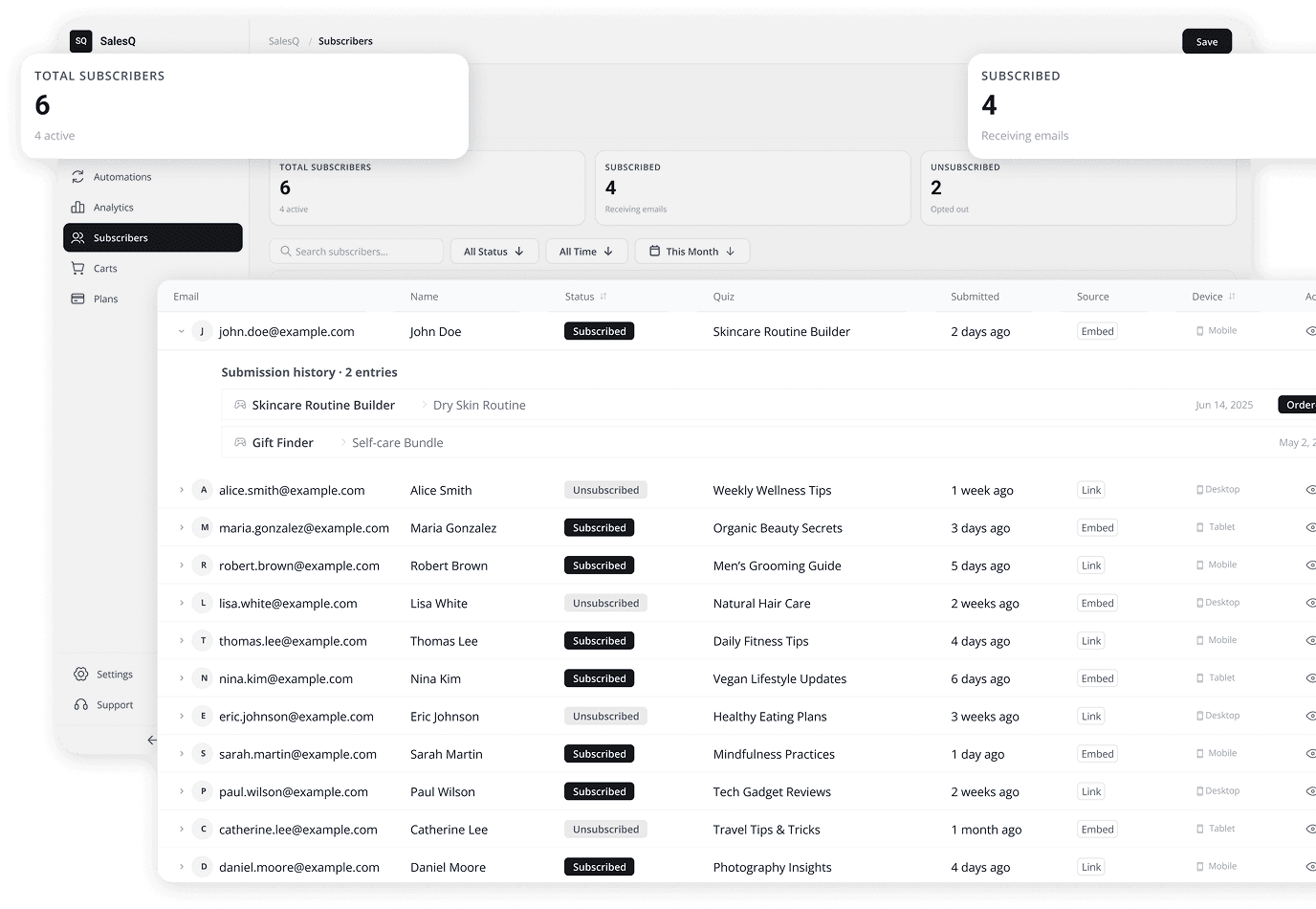 AISalesQ subscriber management dashboard