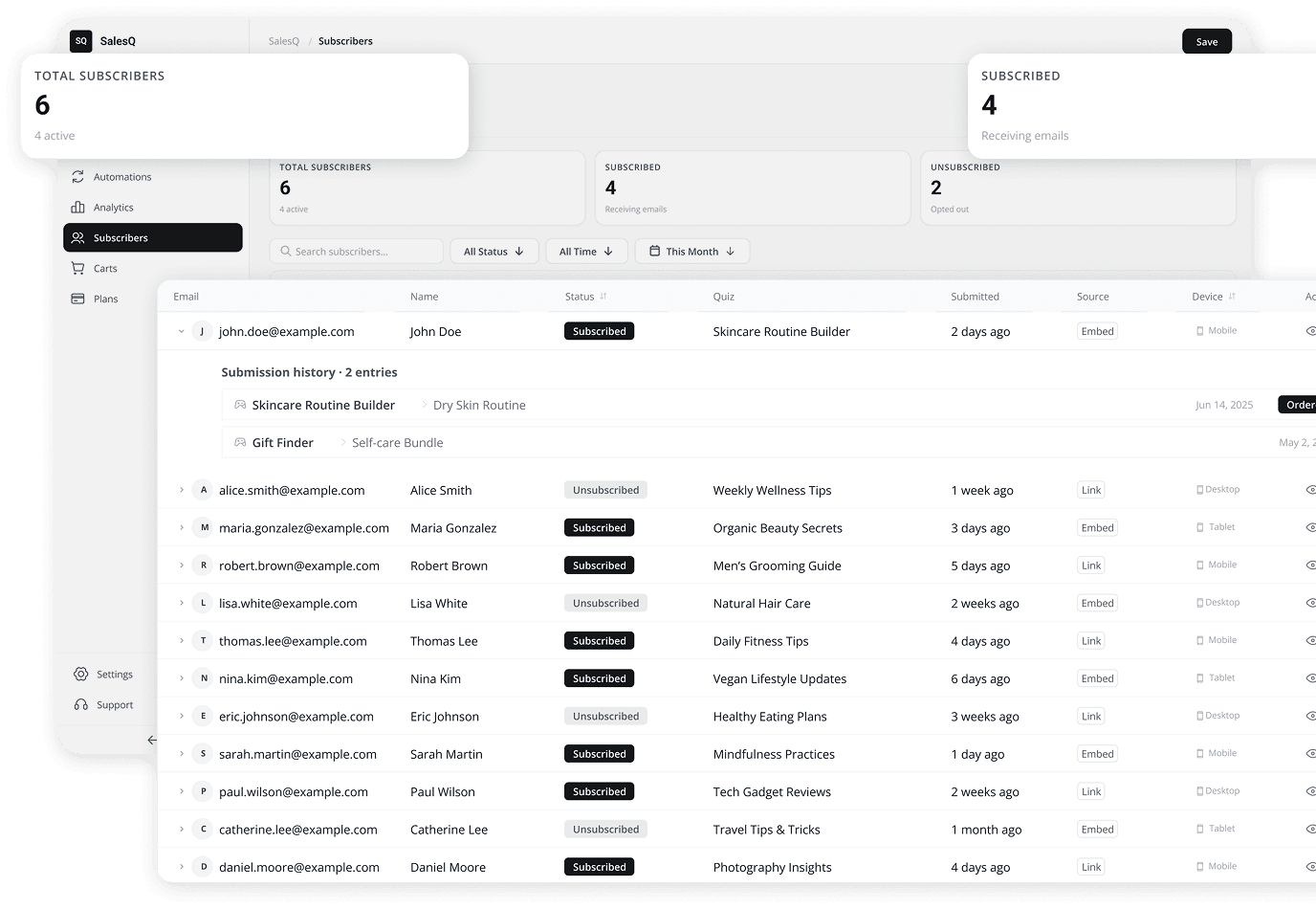 AISalesQ subscriber management table