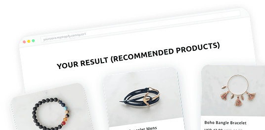 Quiz-Ergebnisseite mit empfohlenen Produkten